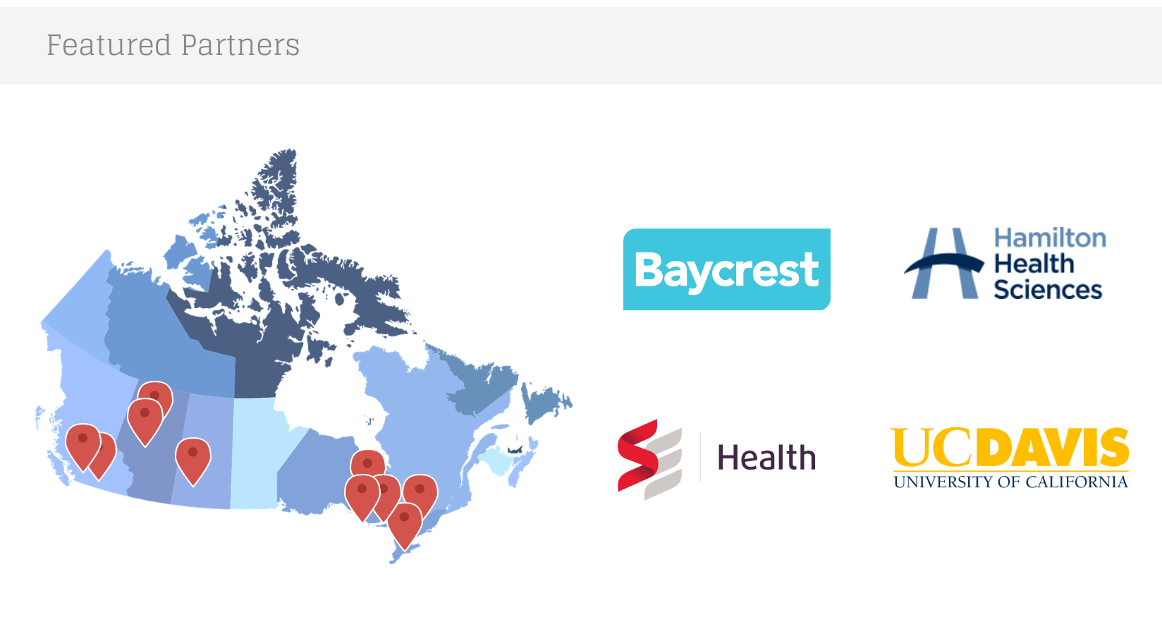 Image of Canada map with locations of featured partners