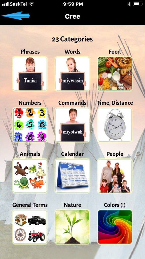 One of the Indigenous language apps (Cree) being implemented in the communities. 