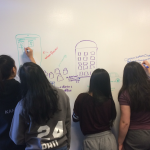 Students draw on the white board during a CABHI-hosted workshop to brainstorm innovations.