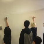 Students draw on the white board during a CABHI-hosted workshop to brainstorm innovations.